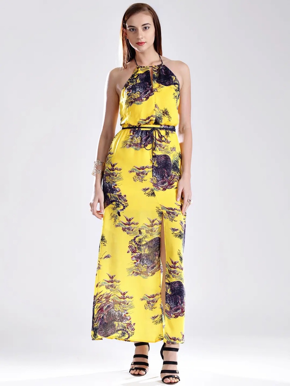 $158 Guess Roaring Tiger Jungle Vibrant Patterns Maxi Dress Size S Women’s